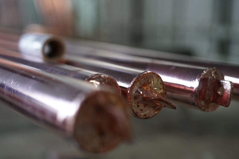 Ends of copper bonded rods showing the copper layer