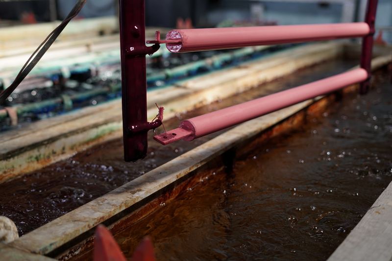 Copper-bonded rods on the plating rack